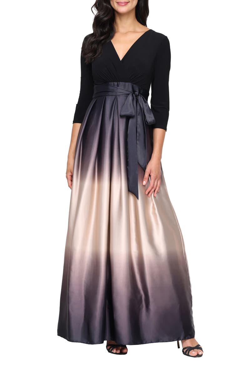 Jersey Bodice Ombré Satin A-Line Gown