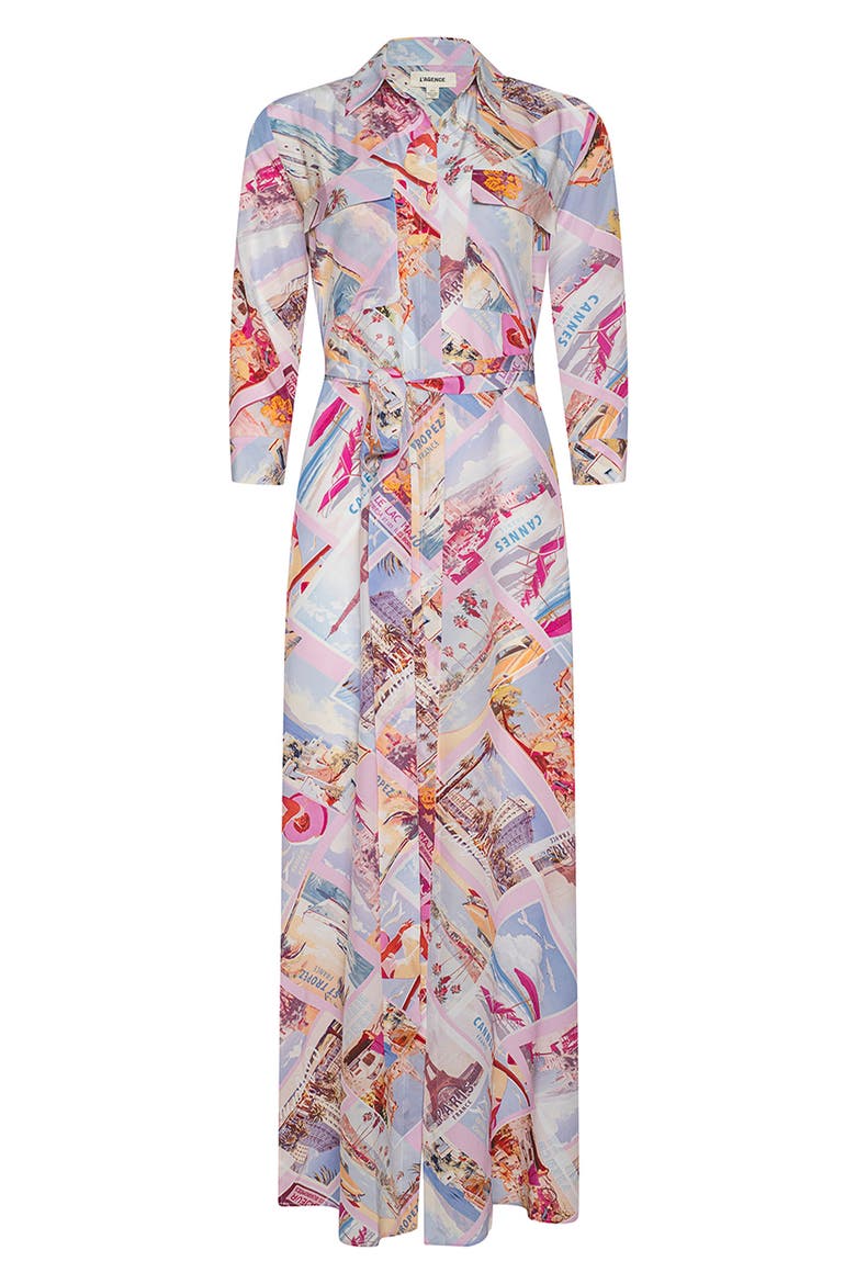 Cameron Print Long Sleeve Silk Maxi Shirtdress
