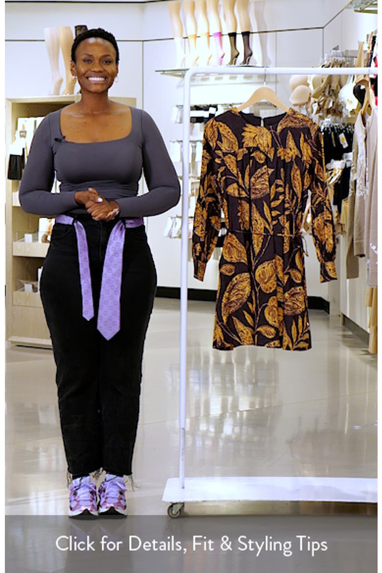 Volume Long Sleeve Tie Waist Cotton Dress