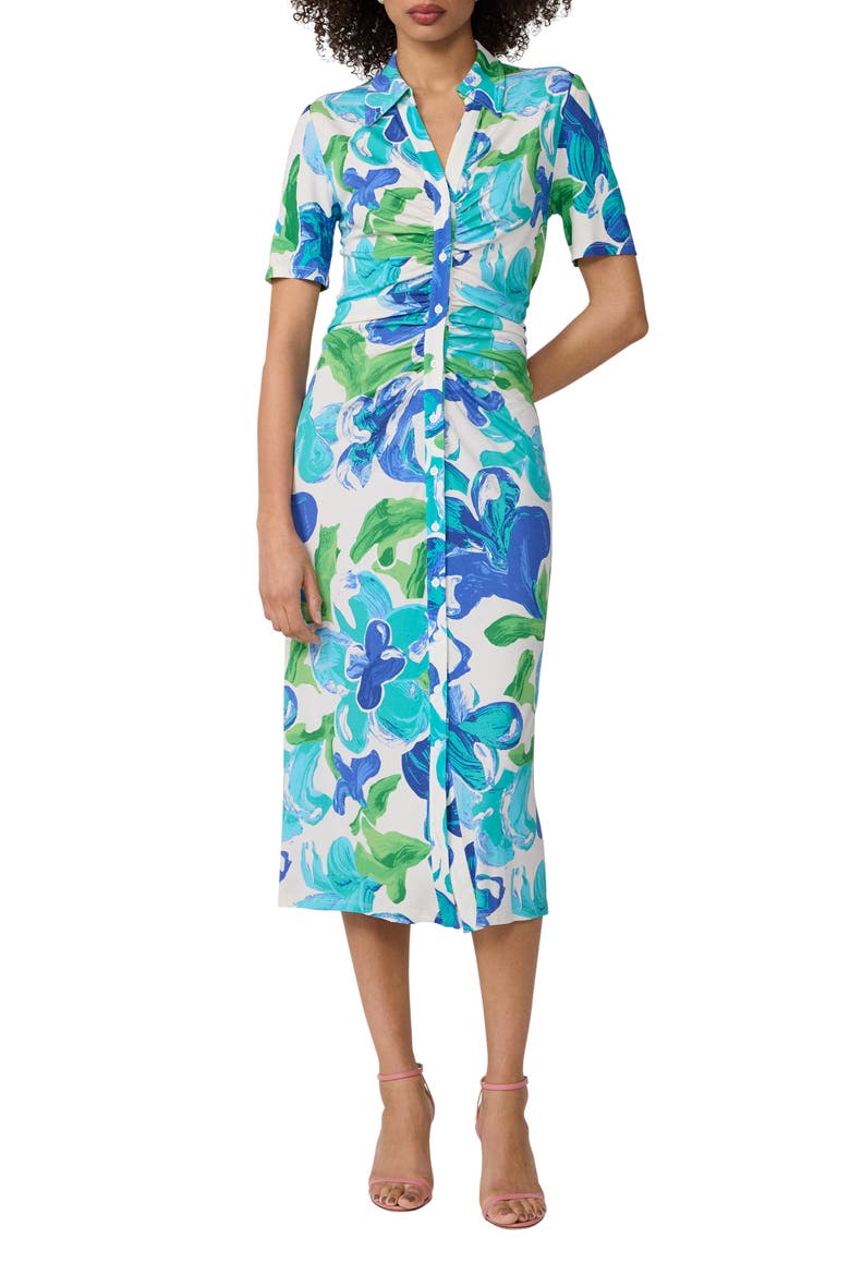 Zoey Floral Short Sleeve Ruched Midi Shirtdress