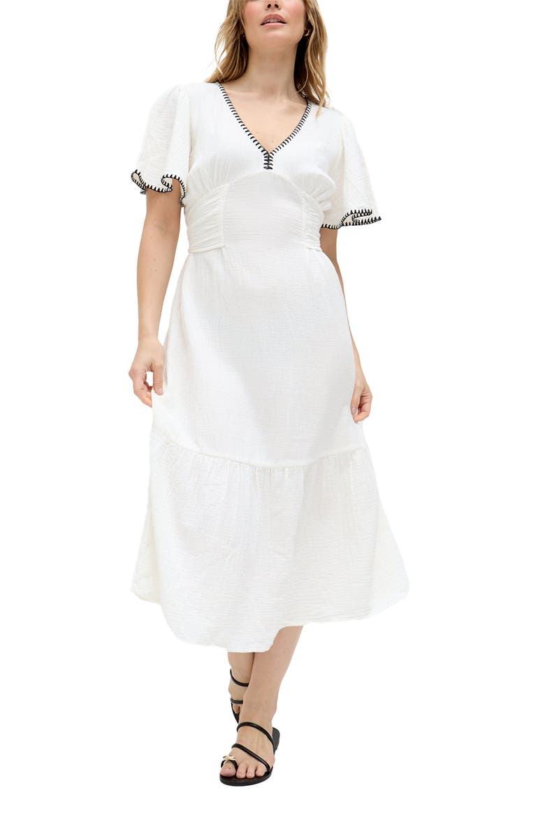 Delilah V-Neck Front Tie Midi Dress