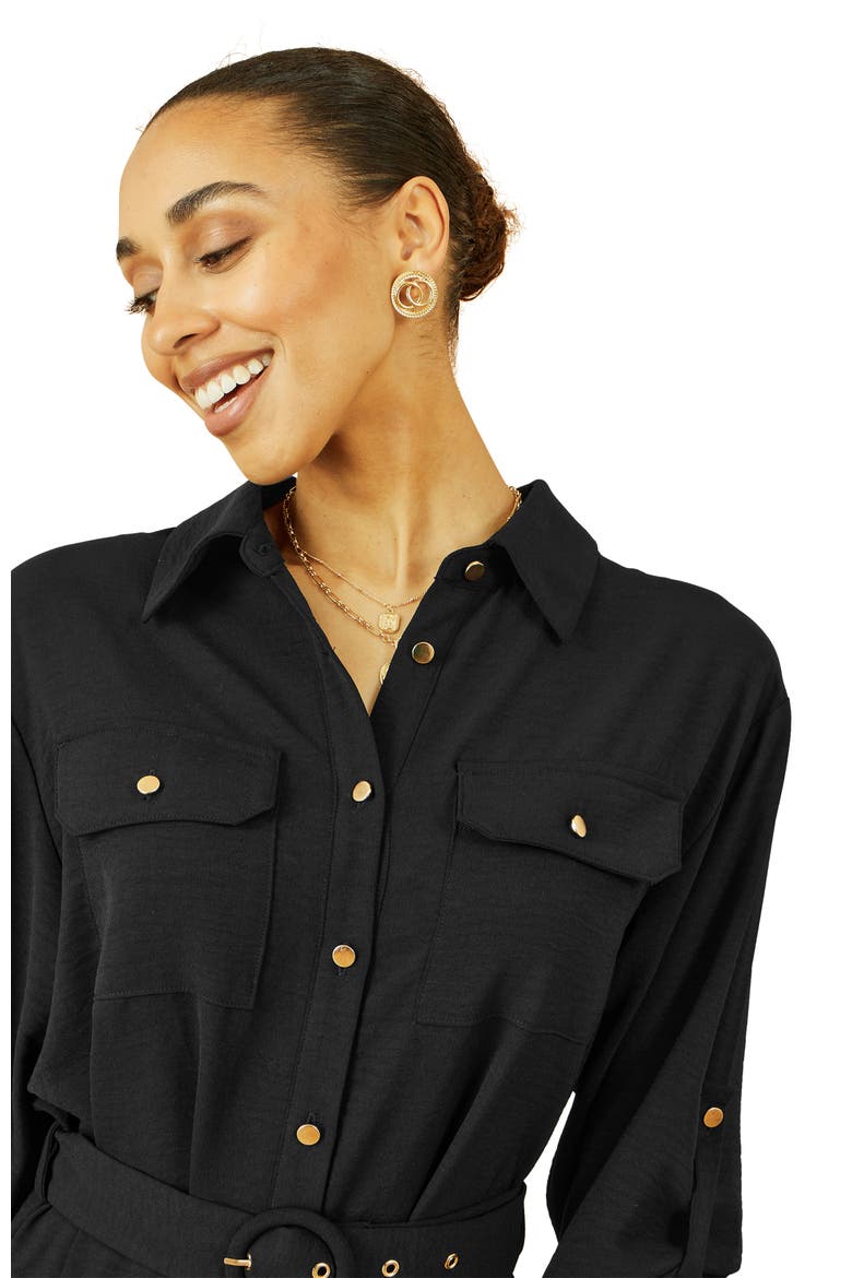 3/4 Sleeve Belted Midi Shirt Dress