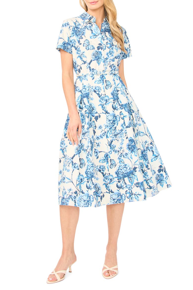 Rory Floral Short Sleeve Cotton Midi Shirtdress