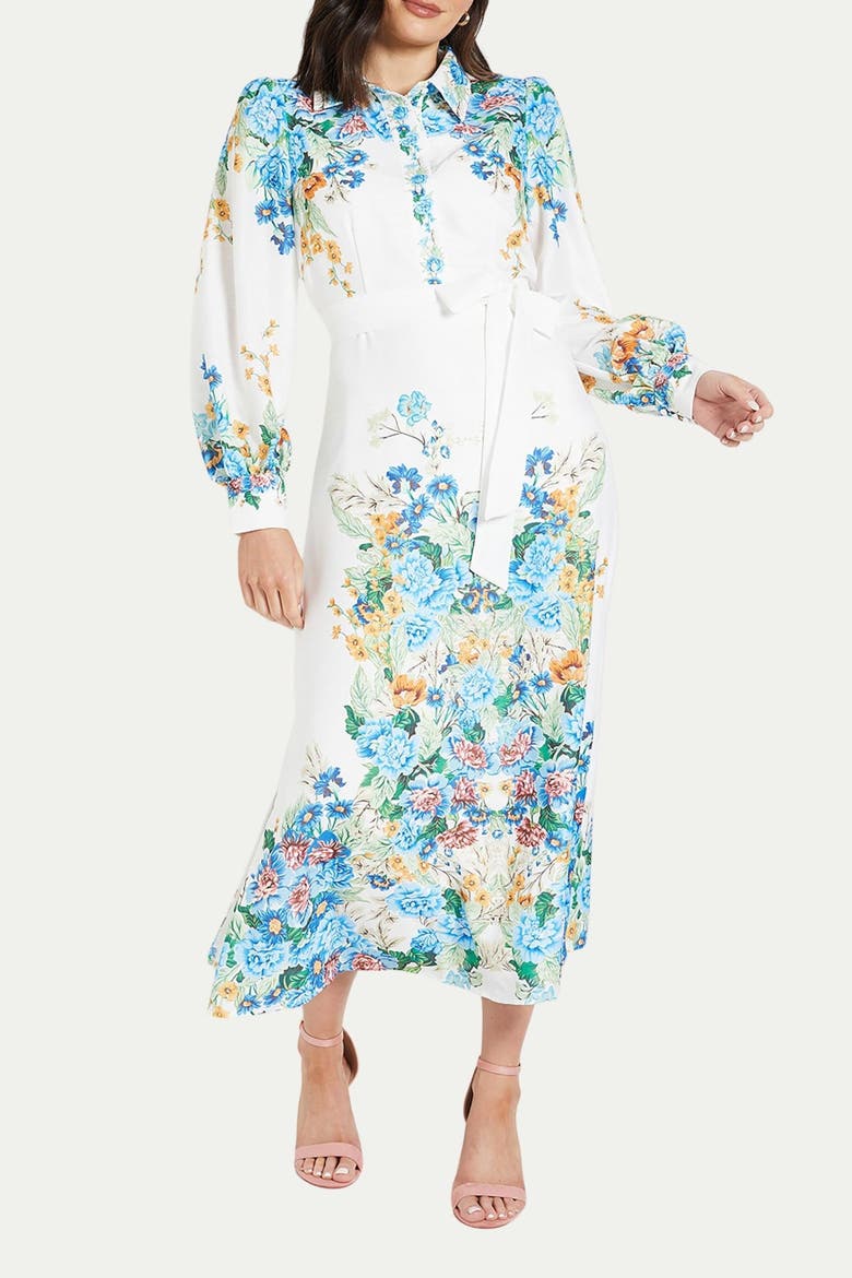 Floral Western Belted Midi Shirt Dress