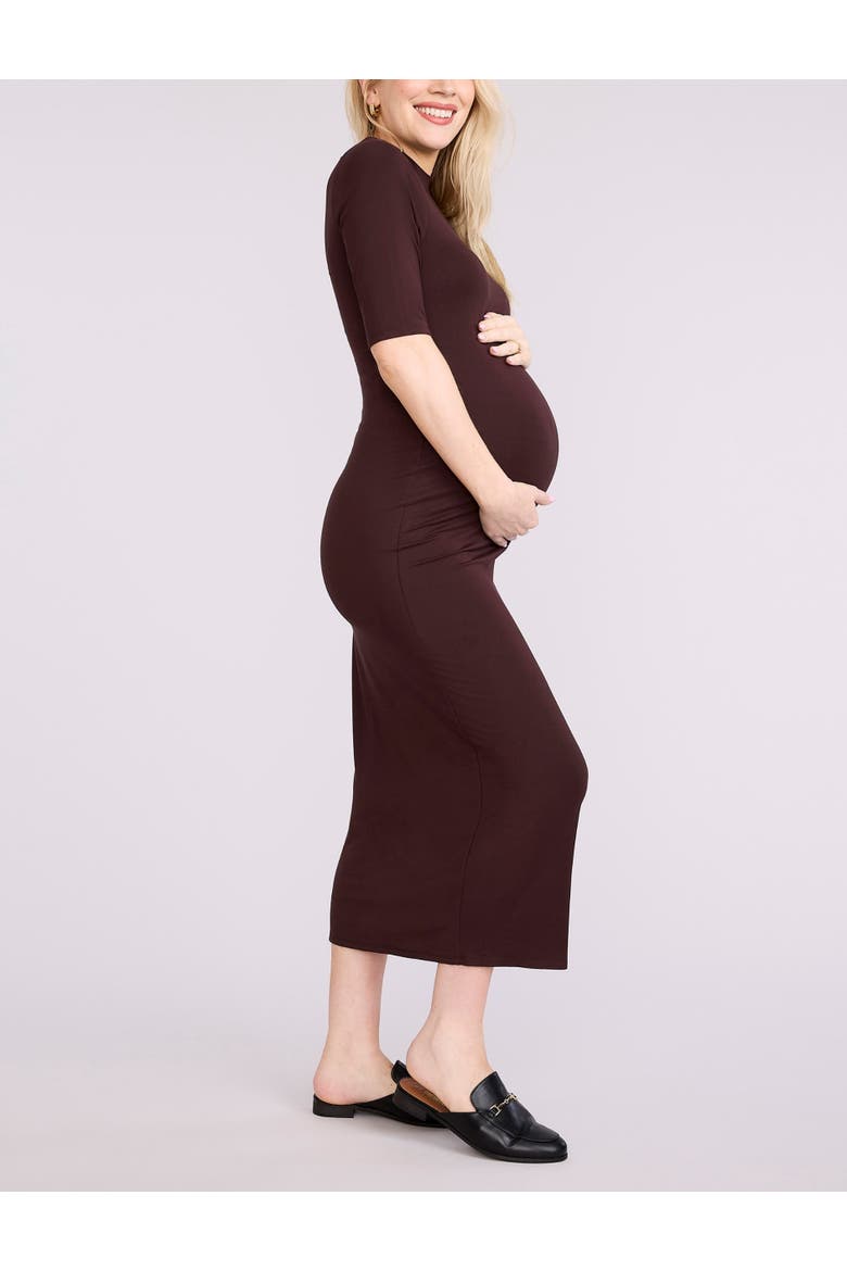 Mock Neck 3/4 Sleeve Ribbed Maxi Dress