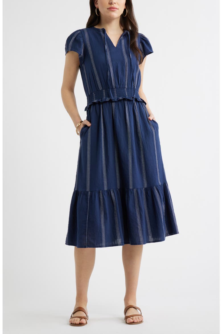 Puff Sleeve Frill Flared Midi Dress