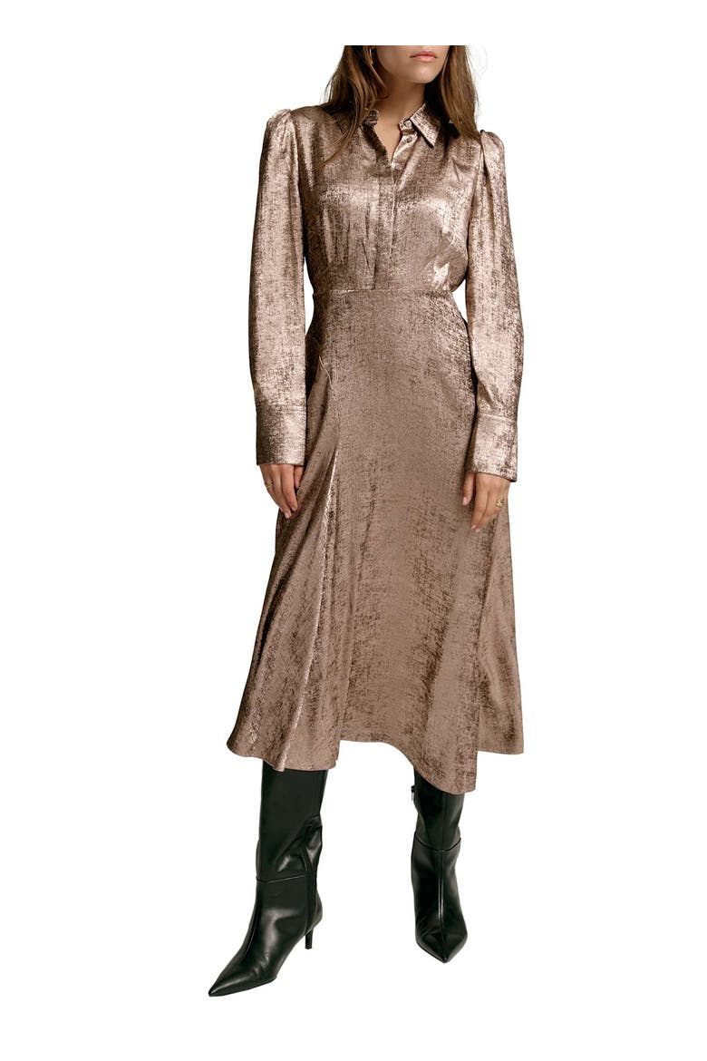 Metallic Midi Shirt Dress
