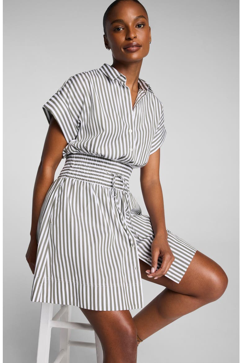 Smocked Striped Supima Cotton Mini Shirtdress
