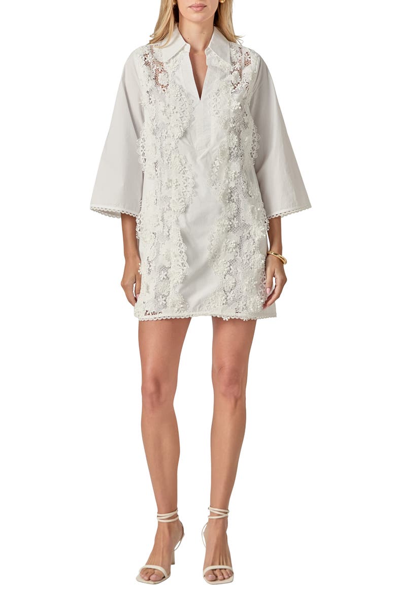 Lace Trim Mini Shirtdress