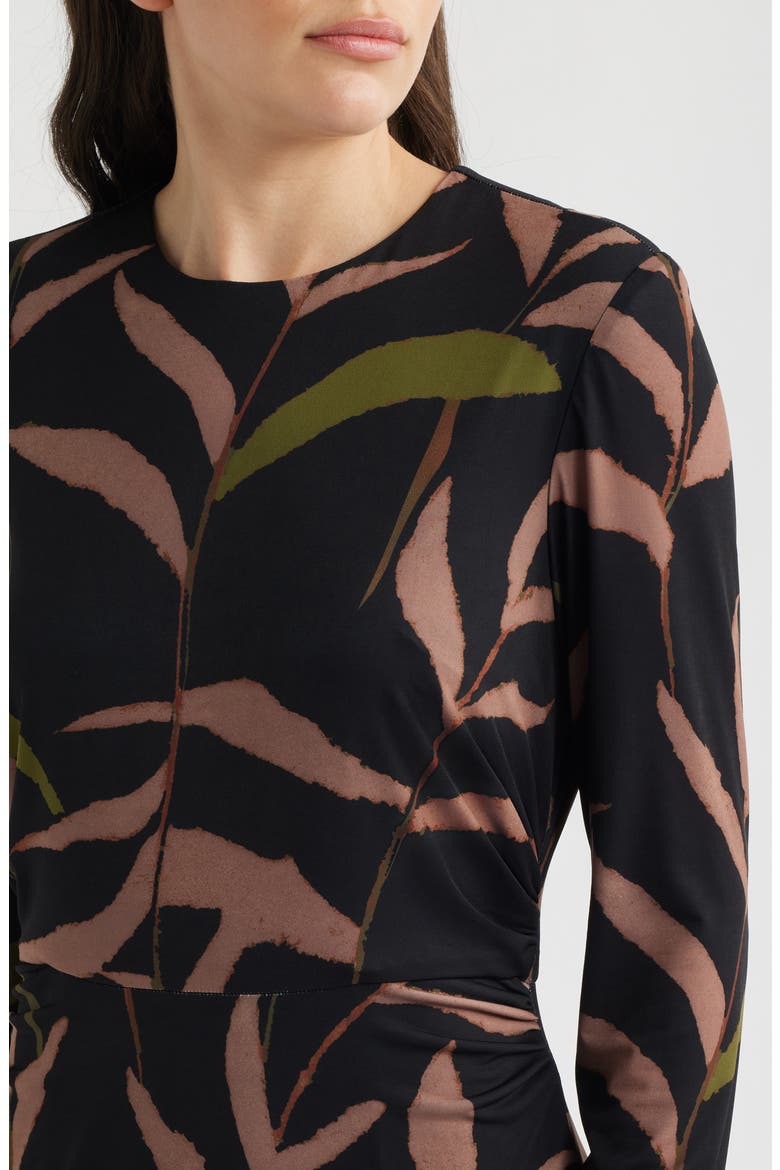 Abstract Print Long Sleeve Midi Dress