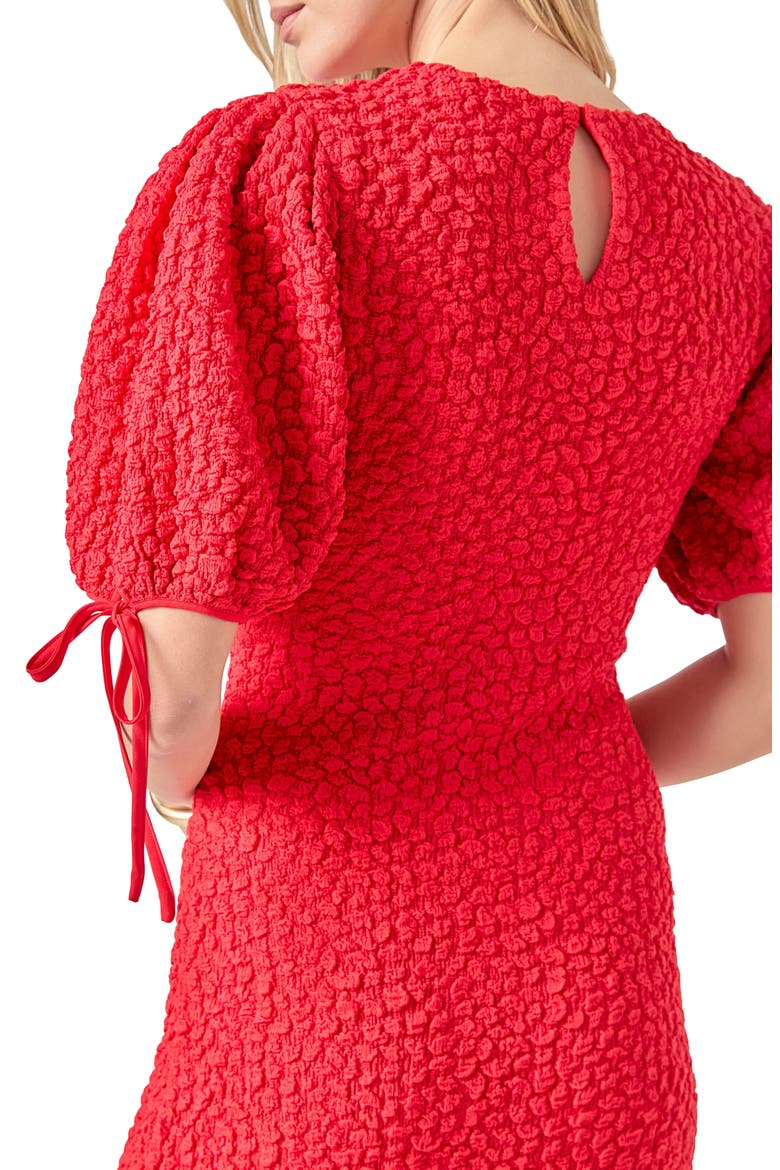 Textured Puff Sleeve Midi Dress