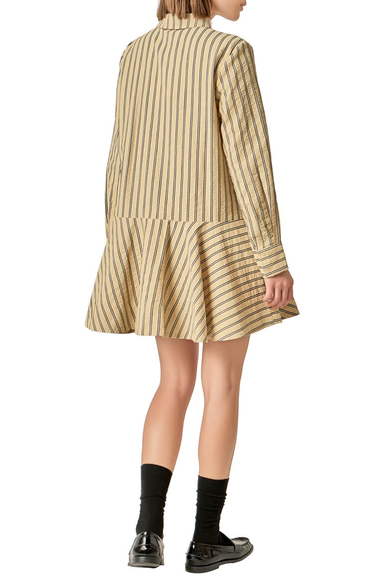 Texture Collar Long Sleeve Mini Shirtdress