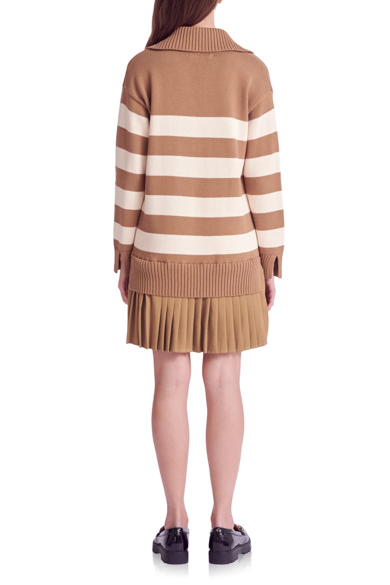 Mixed Media Long Sleeve Pleated Minidress