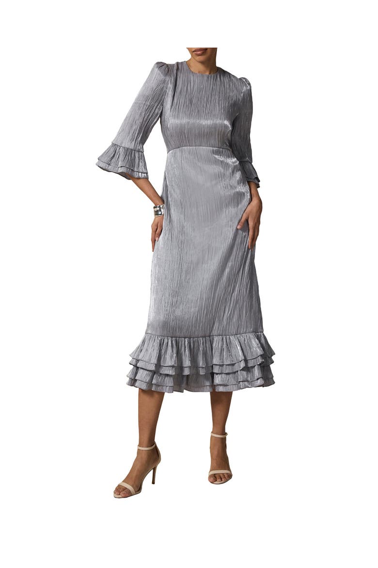 Metallic Ruffle Sleeve Midi Dress