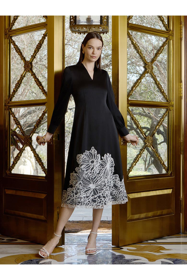 Fit & Flare Lace Crepe de Chine Maxi Dress