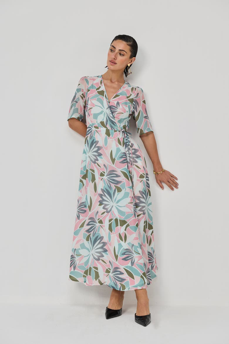Abstract Floral Wrap Maxi Dress