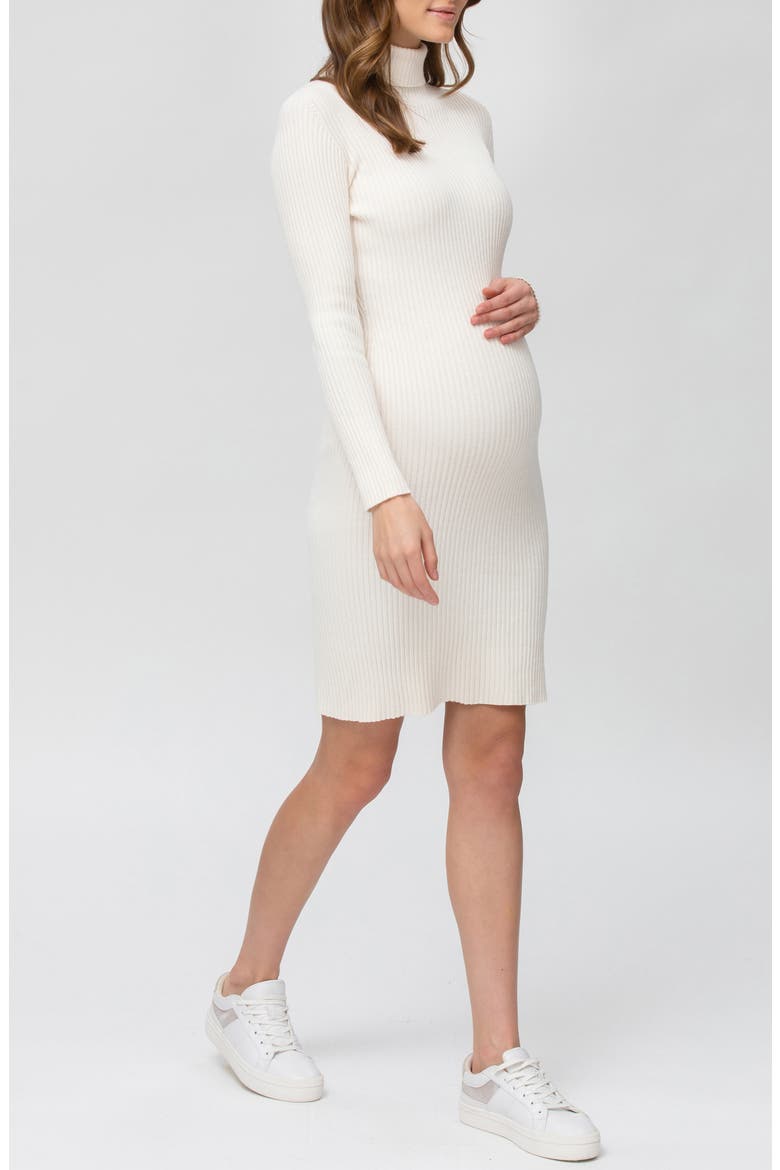Turtleneck Long Sleeve Rib Maternity Sweater Dress
