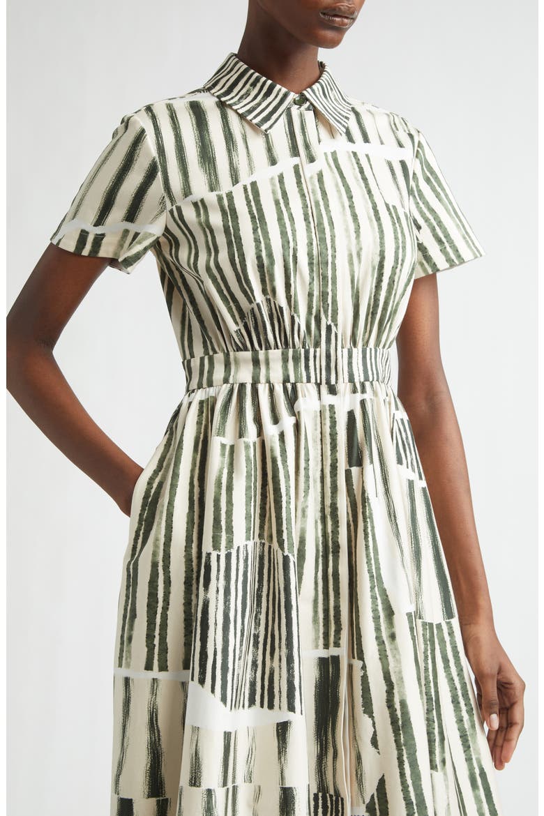 Stripe Collage Stretch Cotton Midi Shirtdress