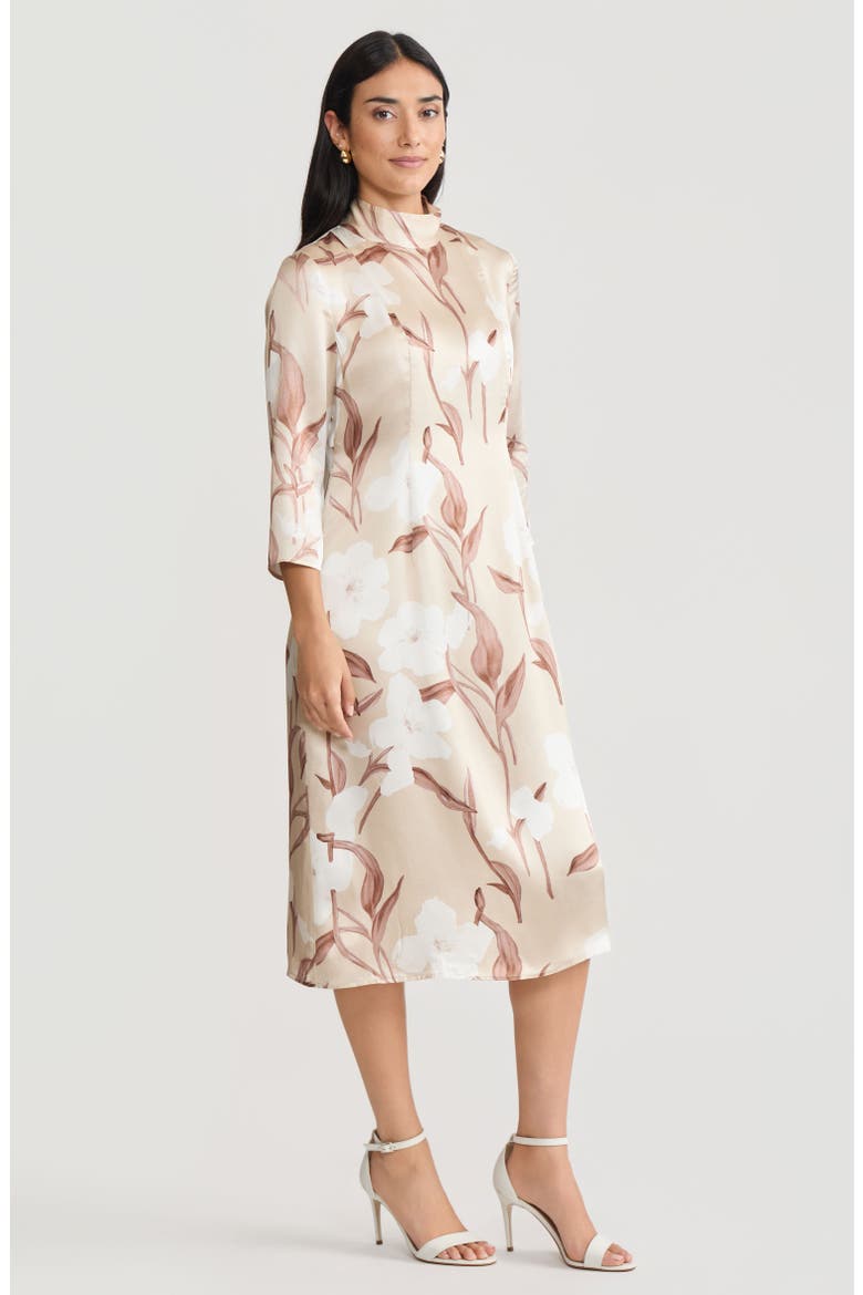 A-Line Floral Print Silk Midi Dress