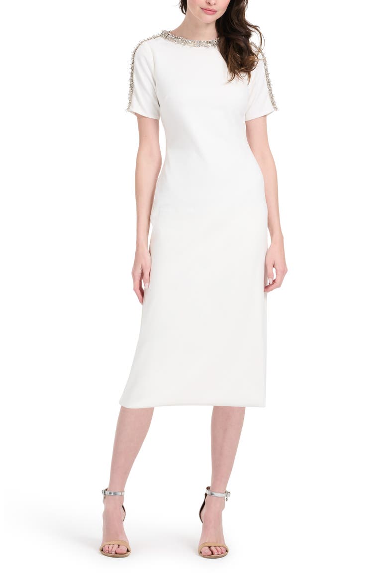 Crystal Bead Detail Crepe Cocktail Midi Dress