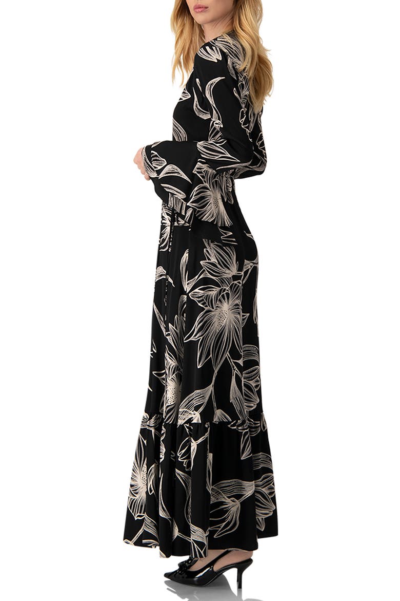 Long Black Dress with White Floral Print
