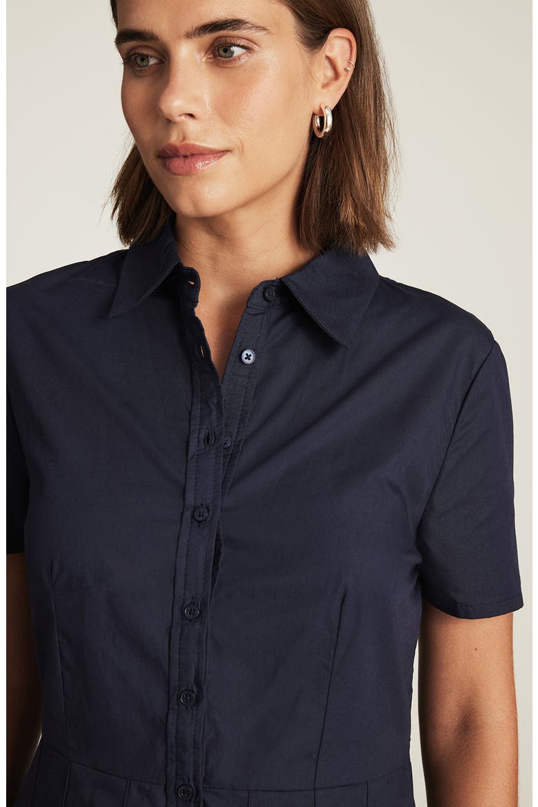 Pleated Cotton Mini Shirtdress