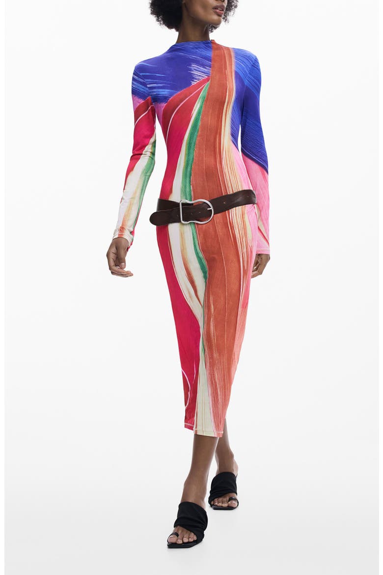 Mock Neck Long Sleeve Midi Dress