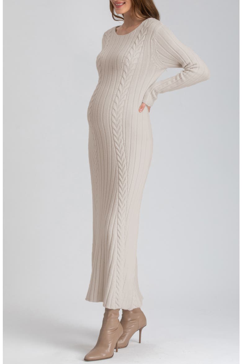 Long Sleeve Mixed Stitch Maternity Midi Sweater Dress