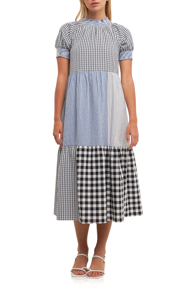 Patchwork Gingham Midi Dress