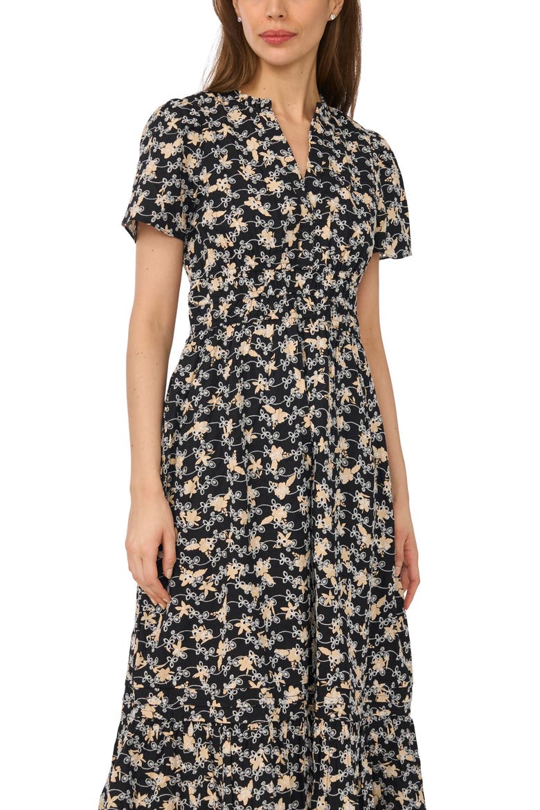 Floral Embroidered Tiered Cotton Maxi Dress