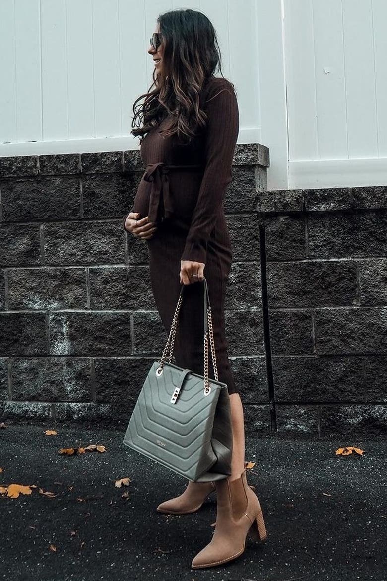 Tie Front Sweater Midi Dress