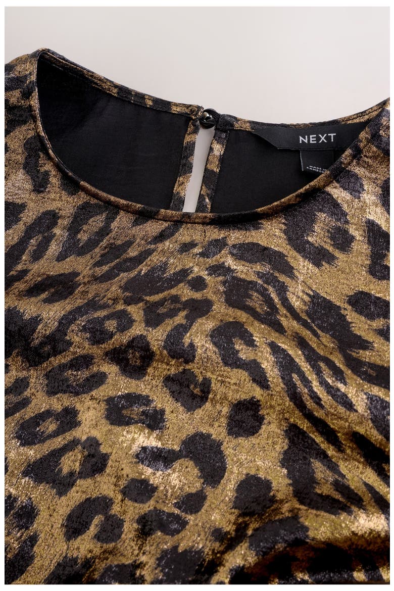 Metallic Animal Print Long Sleeve Maxi Dress