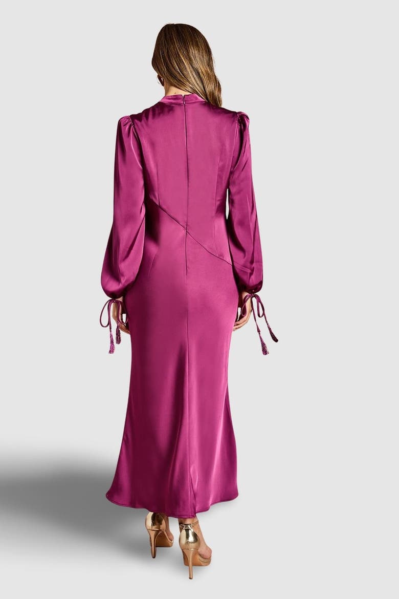 Blouson Sleeve Satin Midi Dress