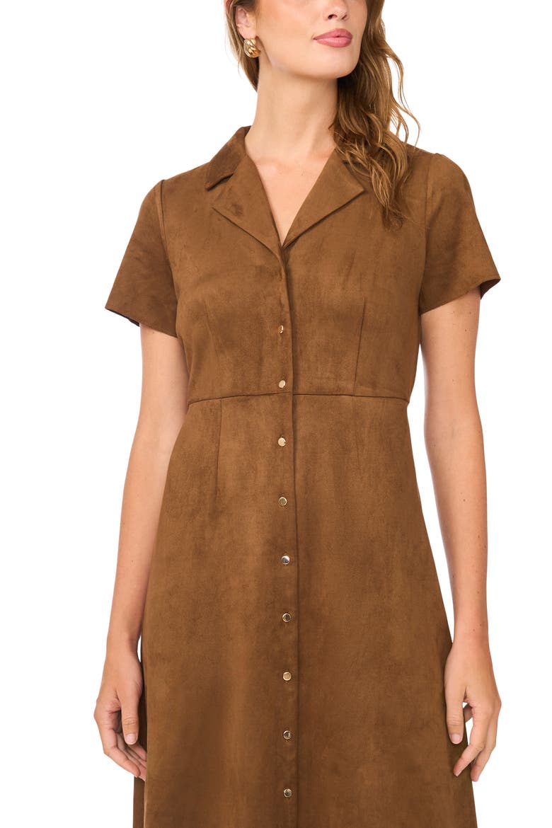 Short Sleeve Faux Suede Midi Shirtdress