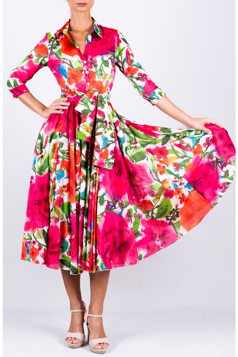 Watercolor Bloom A-Line Midi Shirtdress