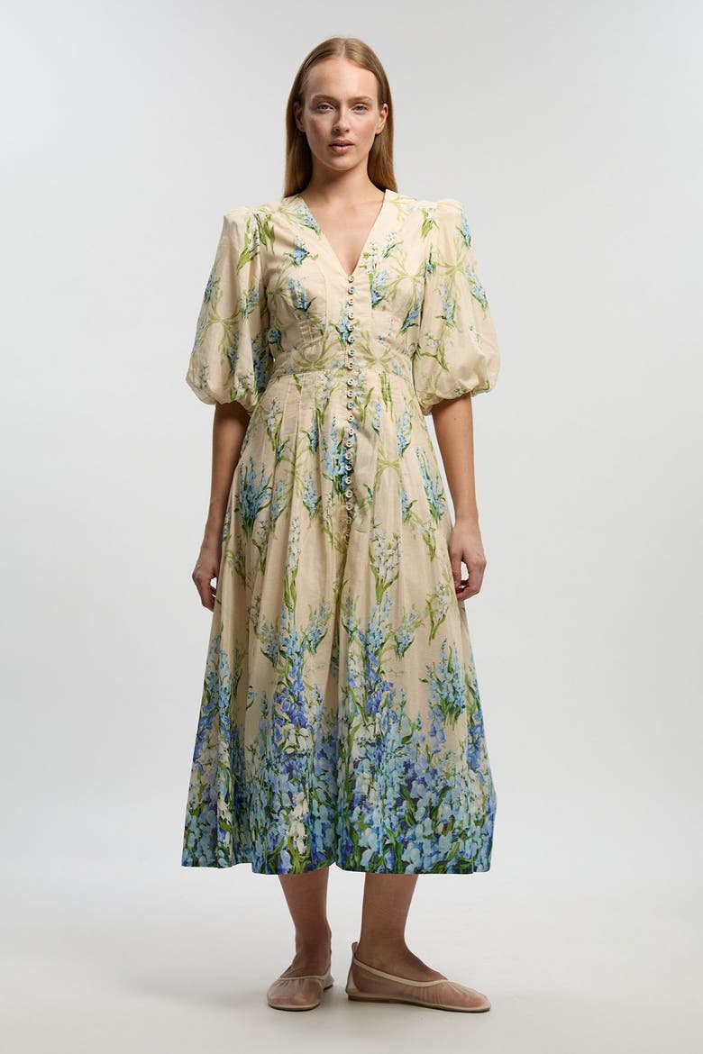 Floral Puff Sleeve Midi Dress