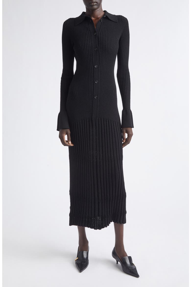 Rosario Point Collar Ribbed Midi Dress
