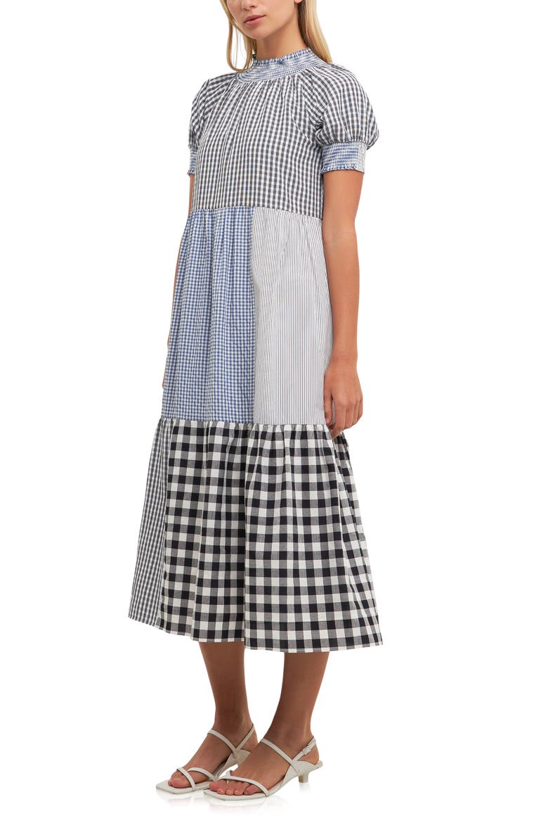 Patchwork Gingham Midi Dress