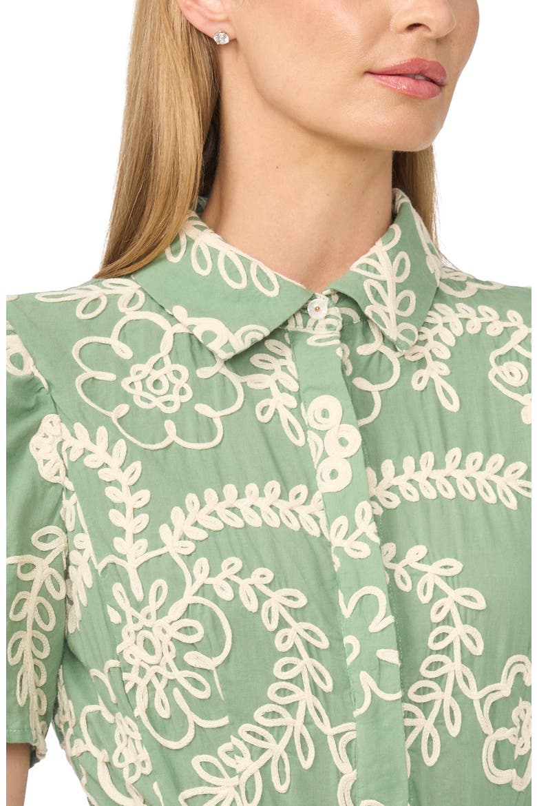 Camile Embroidered Tie Waist Midi Shirtdress