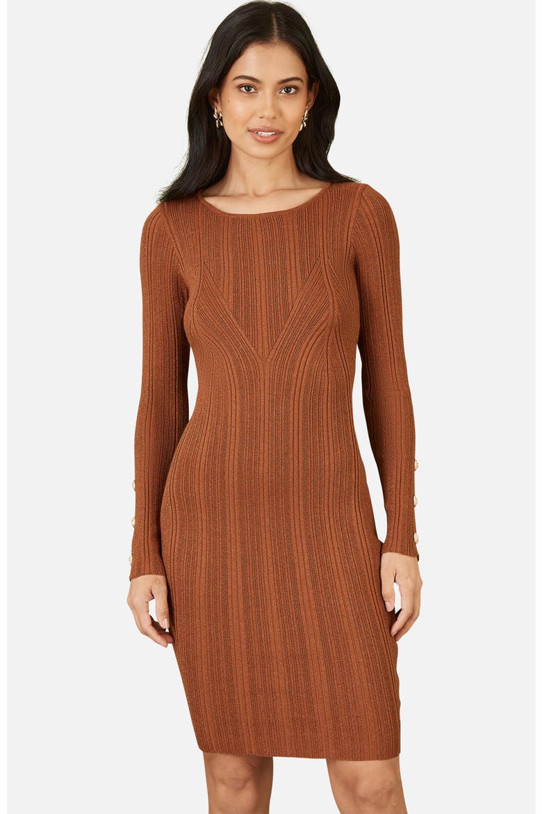 Fitted Button-Detail Shimmery Midi Dress