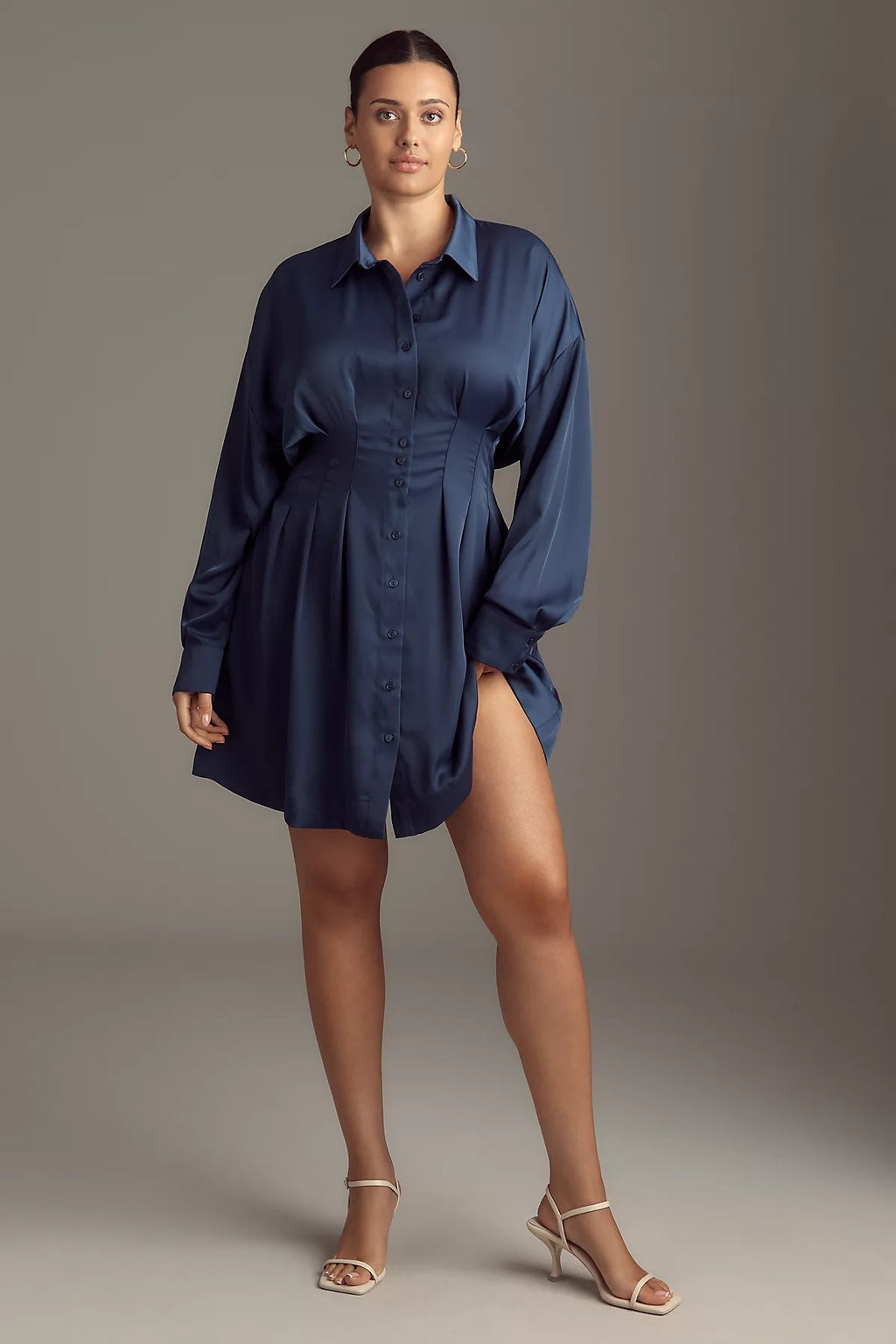 The Tobie Long-Sleeve Satin Mini Shirt Dress by Exquise - Image 4