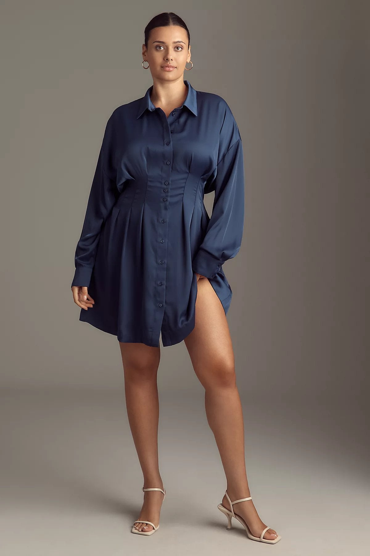 The Tobie Long-Sleeve Satin Mini Shirt Dress by Exquise - Image 4