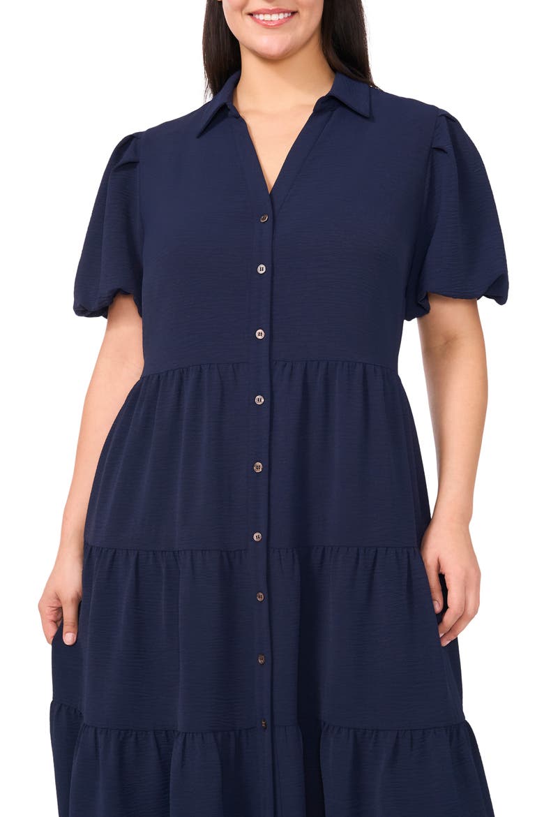 Puff Sleeve Tiered Maxi Shirtdress