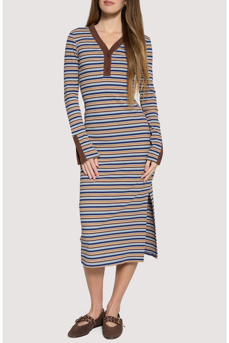 Dreamy Edit Stripe Long Sleeve Cotton Blend Midi Dress