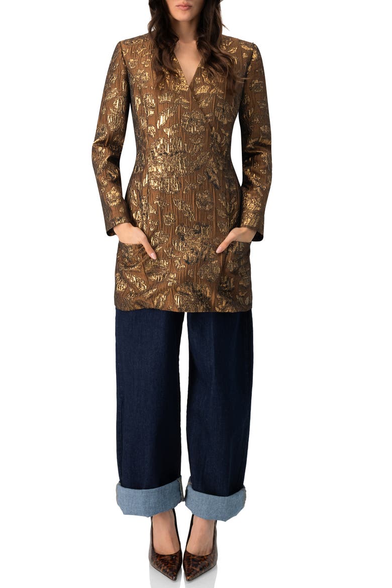 Jacquard Short Crossed V-Neck Dress with Pockets