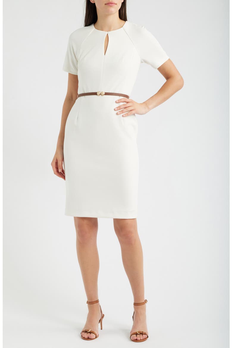 Keyhole Belted Sheath Dress