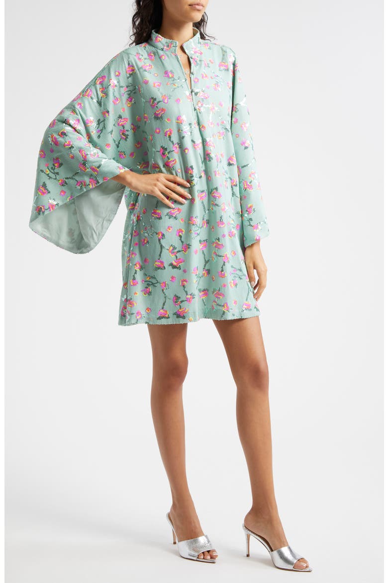 Floral Sequin Bell Sleeve Cover-Up Dress