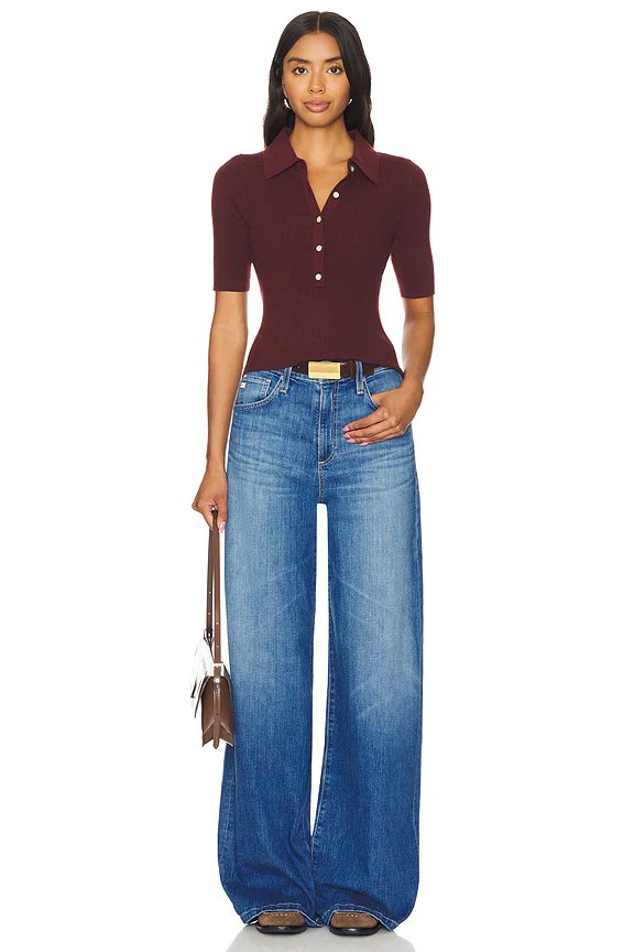 525 America Ginny Short Sleeve Johnny Collar Top in Oxblood - Image 4