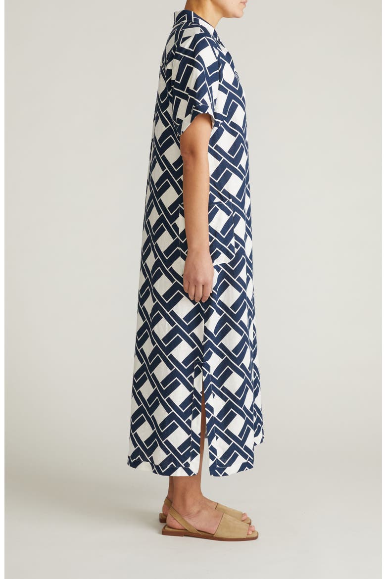 Leaf-Print Linen-Blend Maxi Dress