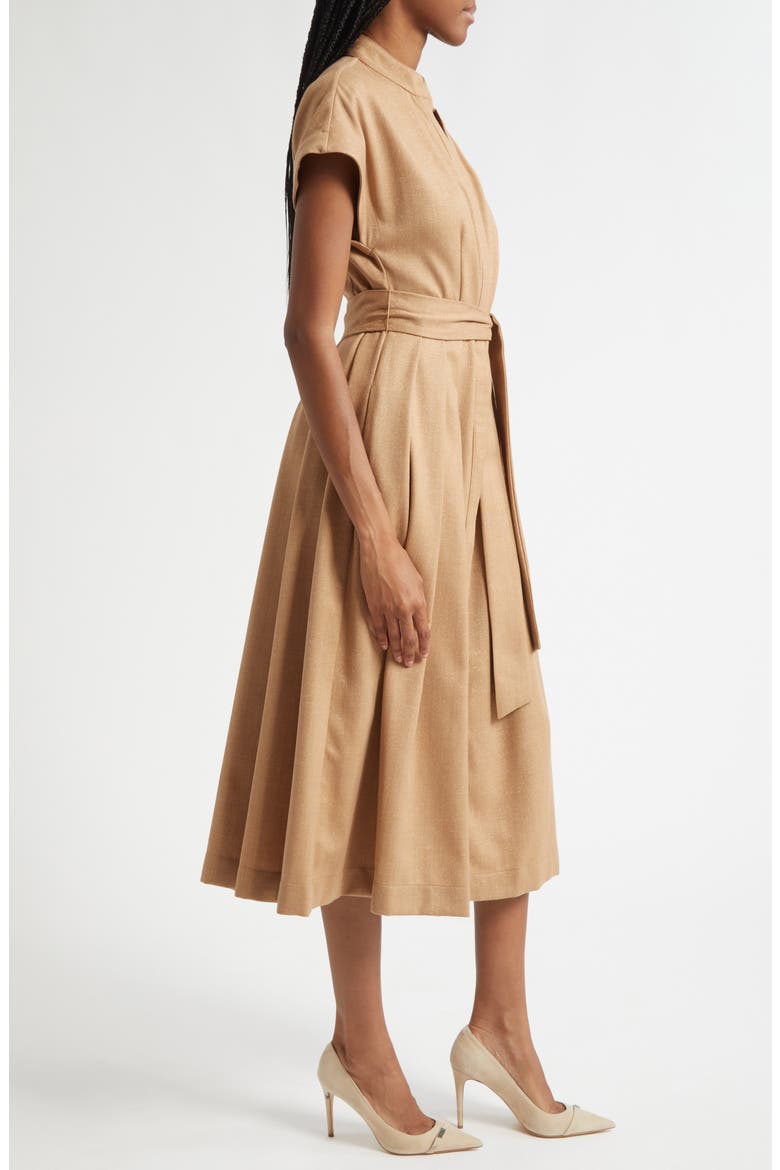 Belted Wool Blend Midi Dress
